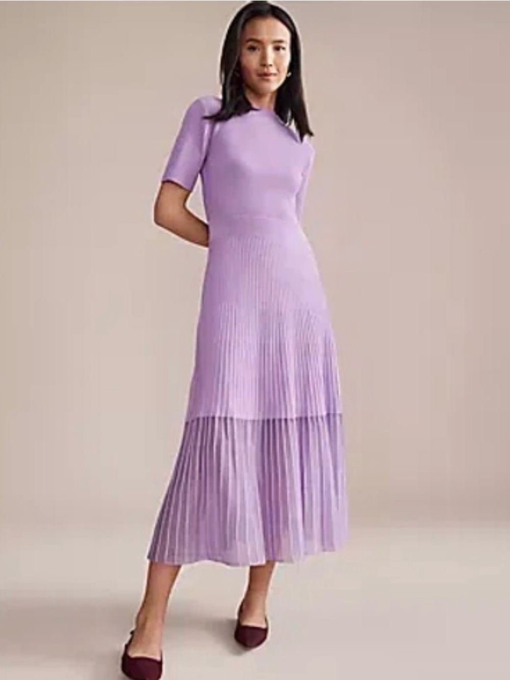 Ann Taylor mock neck mixed media sweater dress in Lavender Petal